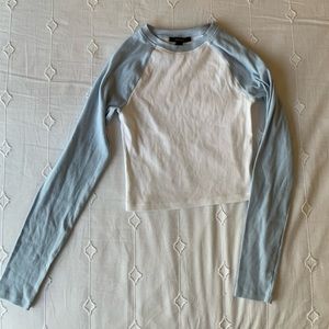 Forever 21 Blue & White Ribbed Baseball Tee